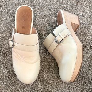 Madewell Cream Leather Buckle Mules